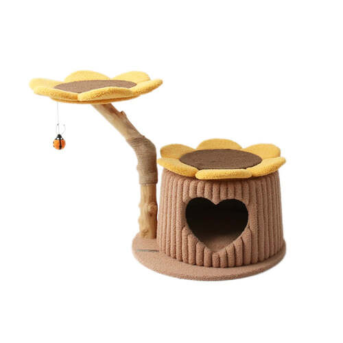 Cmisstree 60cm Heart-Shaped Cat House w/ Sunflower Tree/Hanging Toy