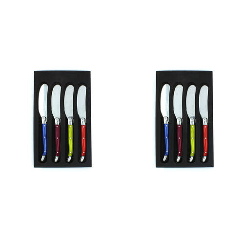 2x 4pc Laguiole Elite Pate/Soft Cheese Knife Set Multicoloured Pearl Effect