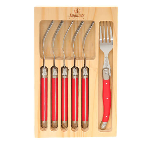 6pc Laguiole Elite Dinner Fork Kitchen Cutlery Set Stainless Steel Red