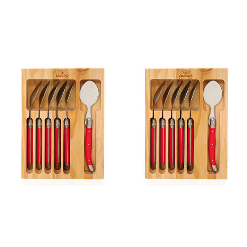 2x 6pc Laguiole Elite Dinner Spoon Kitchen Cutlery Set Stainless Steel Red