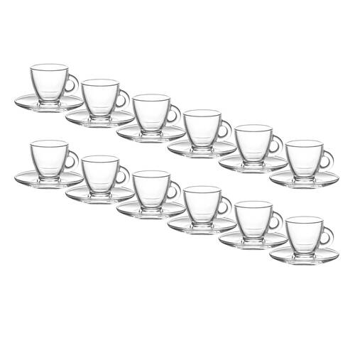 2x 6pc Classica Aurora Clear Glass Espresso Cup & Saucer Set Dishwasher Safe