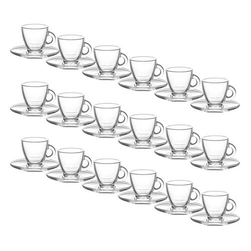 4x 6pc Classica Aurora Clear Glass Espresso Cup & Saucer Set Dishwasher Safe