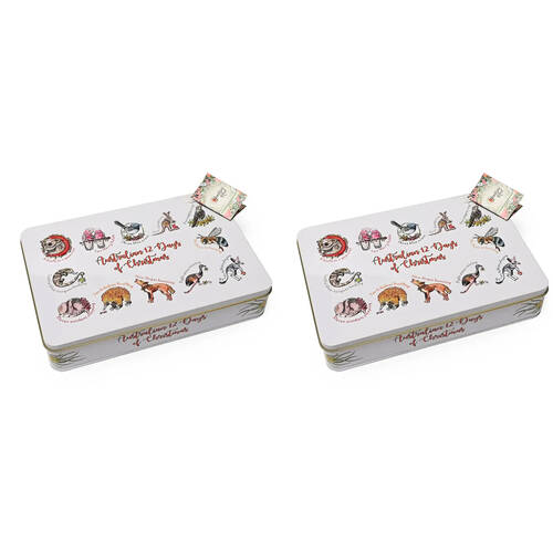 2PK Banksia Red Australian 12 Days of Christmas Decorative Tin w/Shortbread Biscuits