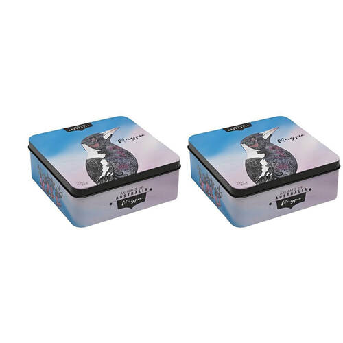 2PK Banksia Red Magpie Decorative Tin w/Lemon Myrtle Butter Finger Biscuits 150g