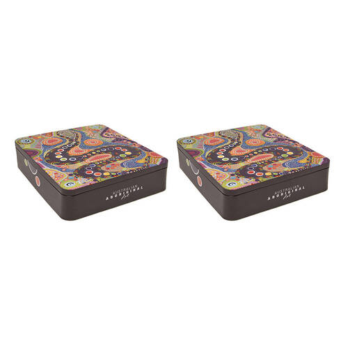 2PK Banksia Red Decorative Tin Aboriginal Serpant Art w/Handmade Caramel Fudge 200g