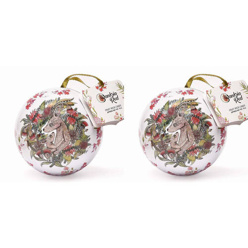 2PK Banksia Red Kangaroo/Koala Christmas Bauble Tins w/Fruit Rock Candy 70g Assorted