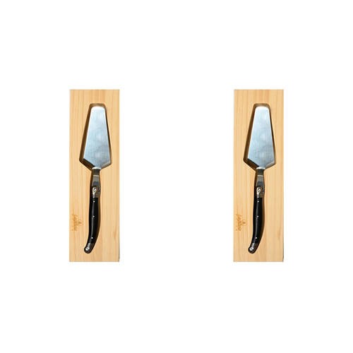 2PK Laguiole Elite Cake Server Stainless Steel w/Pine Wood Tray Black Handle