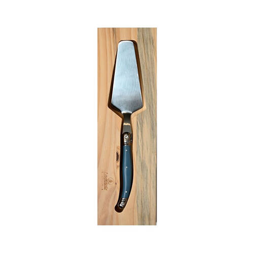 Laguiole Elite Cake Server Stainless Steel w/Pine Wood Tray Dark Blue Handle
