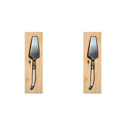 2PK Laguiole Elite Cake Server Stainless Steel w/Pine Wood Tray Pearl Effect Handle