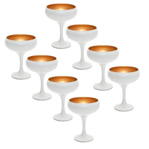 2x 4pc Art Craft Luna Coupe Champagne/Martini Glass/Flute 270ml White/Gold