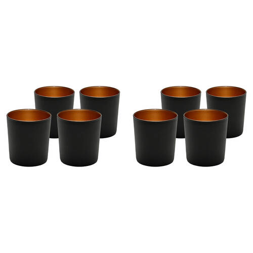 2x 4pc Art Craft Luna Metal Tumbler Glass Set Contemporary Design 380ml Black/Gold