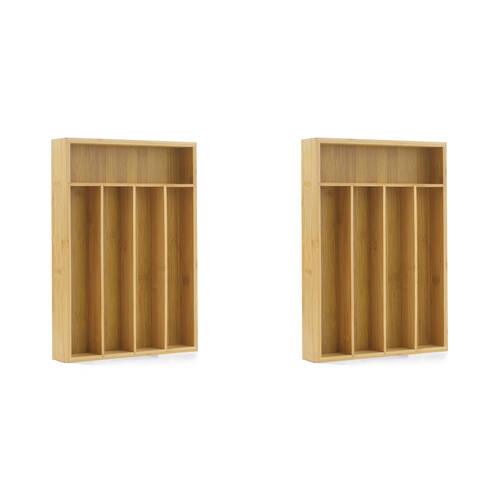 2PK St. Clare Cutlery Tray 5 Compartment Bamboo Organiser Kitchen Accessory 35cm