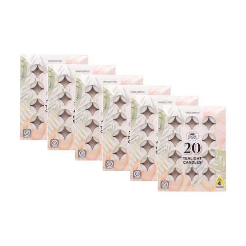 6x 20pc Divine Living Unscented Tealights Candles 4 Hours Burn Time 18.8x15cm