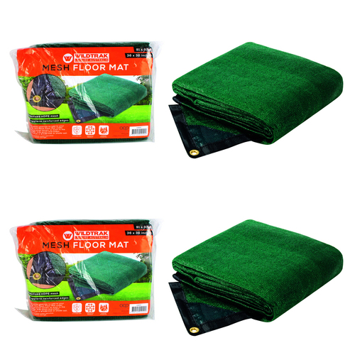 2PK Wildtrak 90x90cm Square Mesh Floor Mat Outdoor Carpet - Green