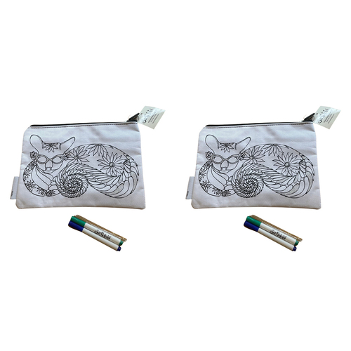 2x Scribbla Colouring-in Kids/Children Pencil Case & Fabric Pen Set - Possum