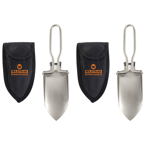 2x Wildtrak Folding 12x6cm Camp Spade Stainless Steel w/ Pouch - Silver