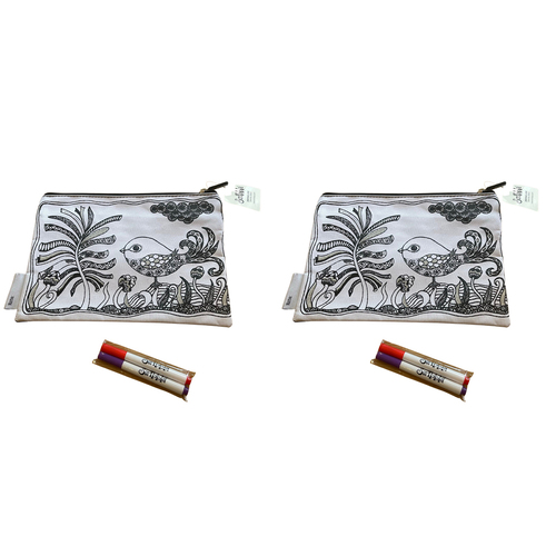 2x Scribbla Colouring-in Kids/Children Pencil Case & Fabric Pen Set - Bird