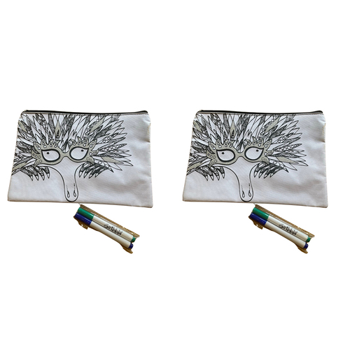 2x Scribbla Colouring-in Kids/Children Pencil Case & Fabric Pen Set - Echidna