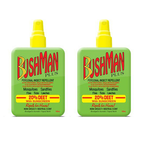 2x Bushman Plus 100ml Insect Repellent Pump Spray BP100P