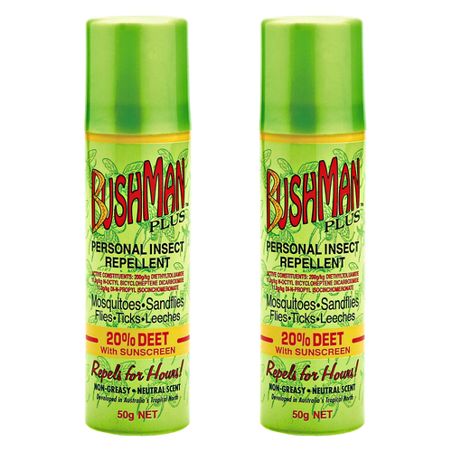 2x Bushman Plus 50g Aerosol Spray Insect Repellant BP50A - Green