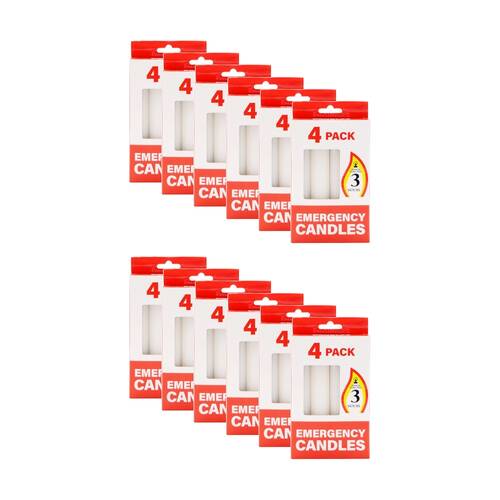 12x 4pc Candle Emergency Lighting Candles 3 Hours Burn Time White