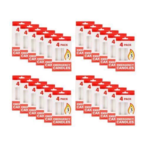24x 4pc Candle Emergency Lighting Candles 3 Hours Burn Time White