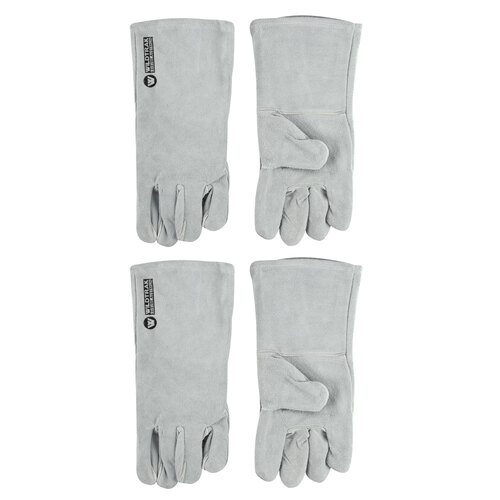 2PK 2pc Wildtrak One Size Cotton/Leather Glove Set - Grey