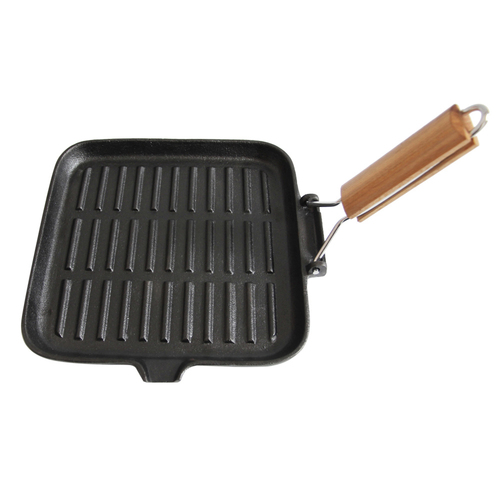 Wildtrak 24x24cm Cast Iron Griddle w/ Wood Handle - Black