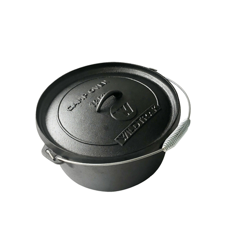 Wildtrak Cast Iron 12qt/37cm Camp Oven Pot - Black