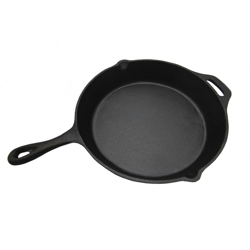 Wildtrak Round 31cm Cast Iron Skillet Pan w/ Pour Spout - Black