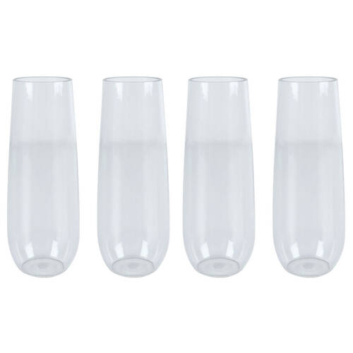 4PK Wildtrak Tritan Plastic Stemless Champagne Flute Lightweight 266ml