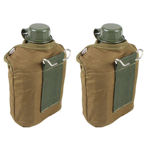 2PK Wildtrak 1qt Spill-Proof Canteen Water Container w/ Cover - Army Green