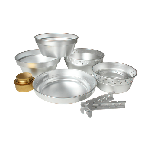 8pc Wildtrak Aluminium Camping Cookware Set w/ Alcohol Burner - Silver