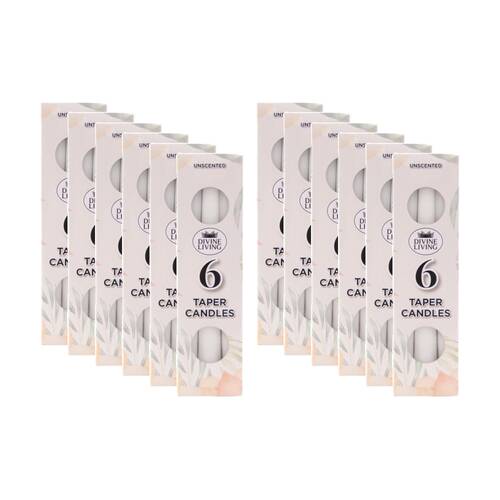 12x 4pc Divine Living Unscented Dinner Table Taper Candles 20cm White