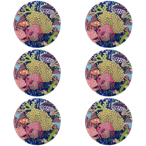 6PK LVD Reef Glass Trivet Table Protector Round 21x21cm