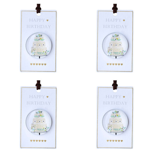 4PK LVD Birthday Glass/Metal 10cm Fridge Gift Tag Magnet Round