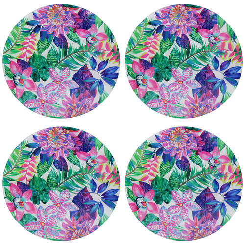 4PK LVD Orchid Glass Trivet Large Table Protector Round 23x23cm