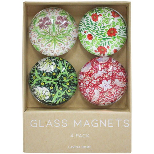 4pc LVD William Morris Large Glass 13.5cm Fridge Magnet Round Set
