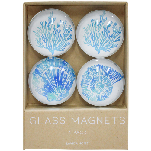 4pc LVD Coral/Shell Large Glass 13.5cm Fridge Magnet Round Set