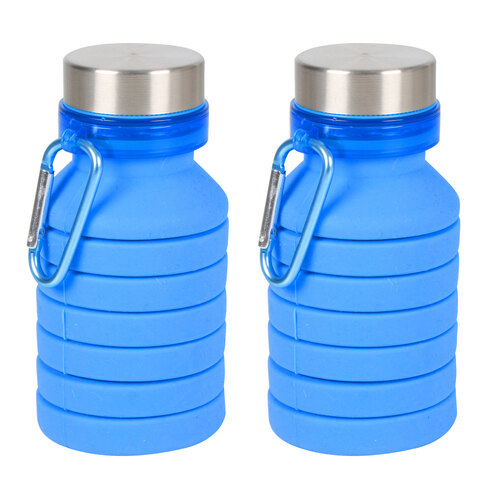 2PK Wildtrak Expanda 550ml Silicone Water Bottle w/ Carabiner - Assorted