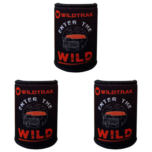 3PK Wildtrak Enter The Wild Bottle/Can Stubbie Holder Magnetic Black