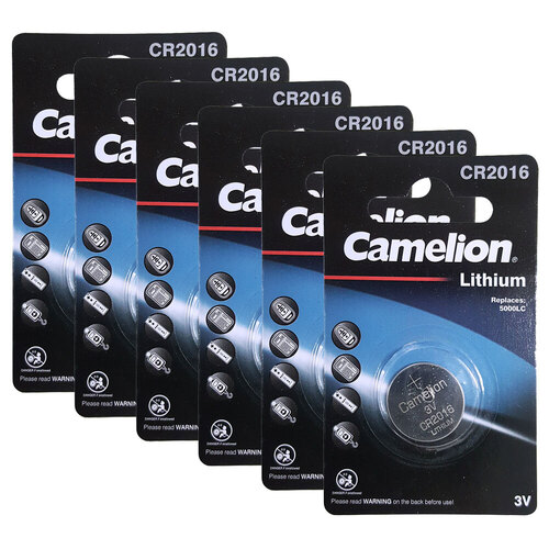 6PK Camelion Lithium Button Cell CR2016 Single Card