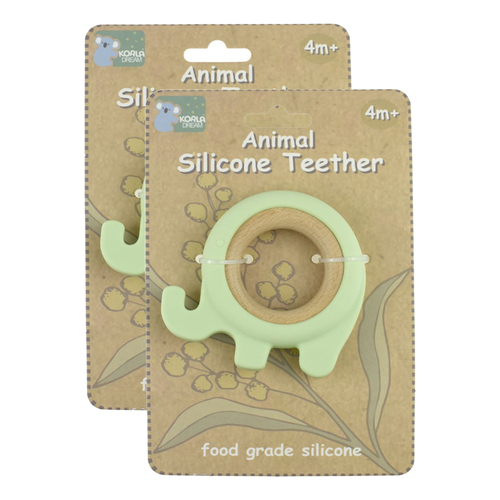 2PK Koala Dream Silicone/Wooden Elephant Baby/Toddler Chew Teether Green 4m+