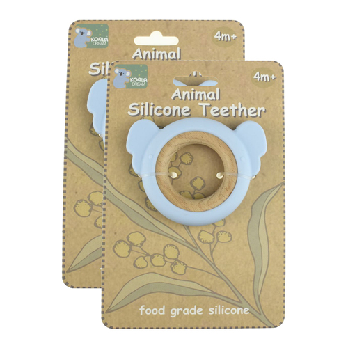 2PK Koala Dream Silicone/Wooden Koala Baby/Toddler Chew Teether Blue 4m+