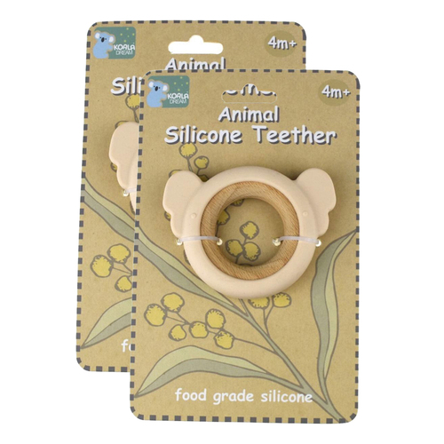 2PK Koala Dream Silicone/Wooden Koala Baby/Toddler Chew Teether Pink 4m+