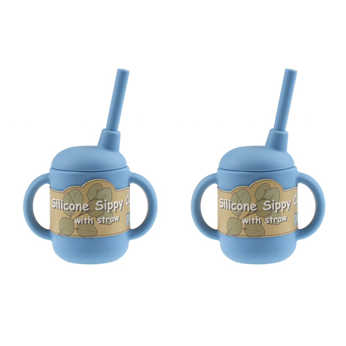 2PK Koala Dream Silicone Baby/Toddler Sippy Cup With Straw Blue 0m+