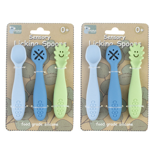 6pc Koala Dream Sensory Silicone Baby/Toddler Licking Spoons Blue/Green 0m+
