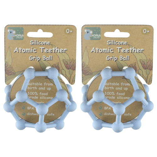 2PK Koala Dream Silicone Atomic Baby/Toddler Chew Teether Grip Ball Blue 0m+