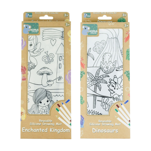 2pc Koala Dream Reusable Silicone Drawing Mat Enchanted Kingdom & Dinosaurs 3y+