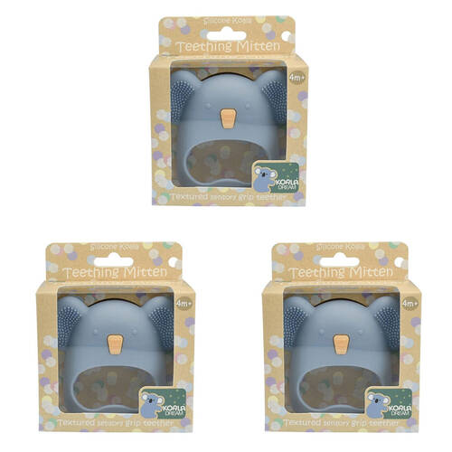 3PK Koala Dream Silicone Tactile Soothing Baby Gums Teething Mitten Blue